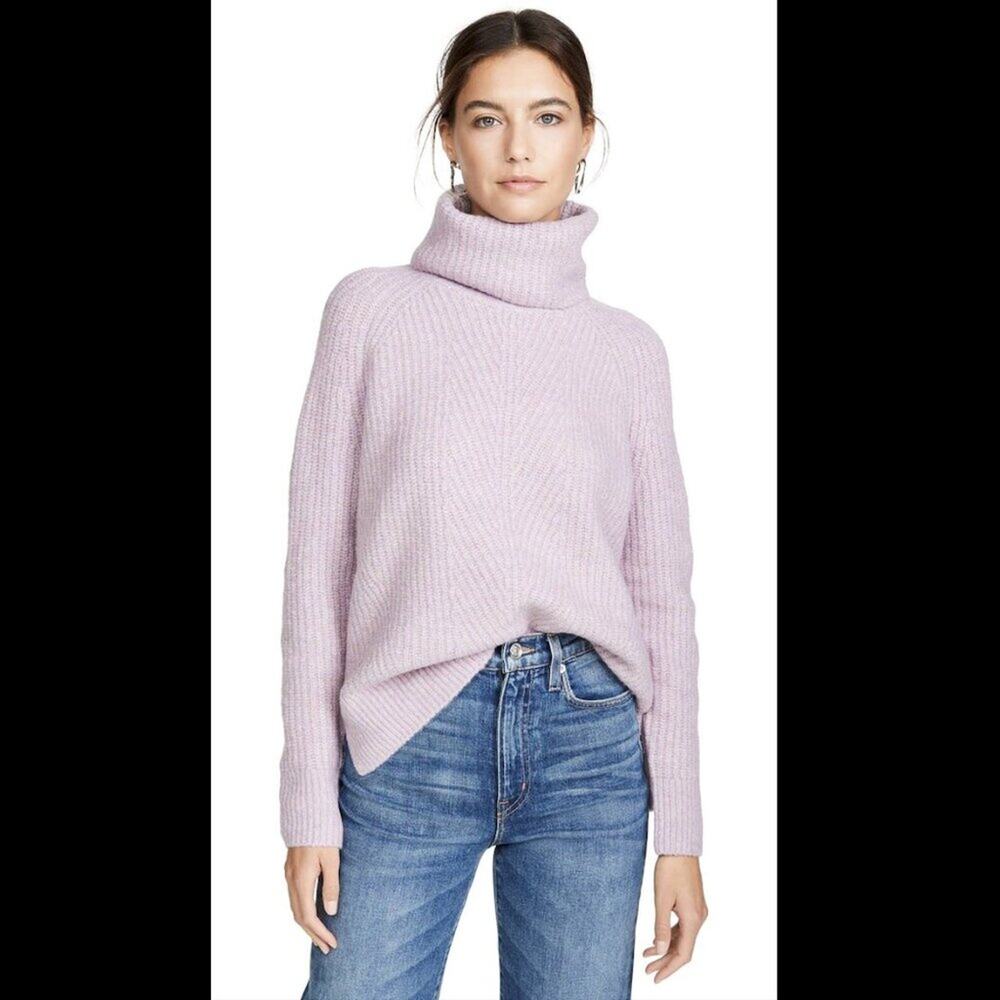 Madewell Heathered Lavender Chunky Slouchy Wool Blend Ribbed Turtleneck Sweater